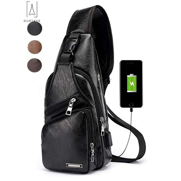 Chest Bag Male Messenger Bag Casual Student Small Backpack PU Leather Male Shoulder Bag Black Size : A 